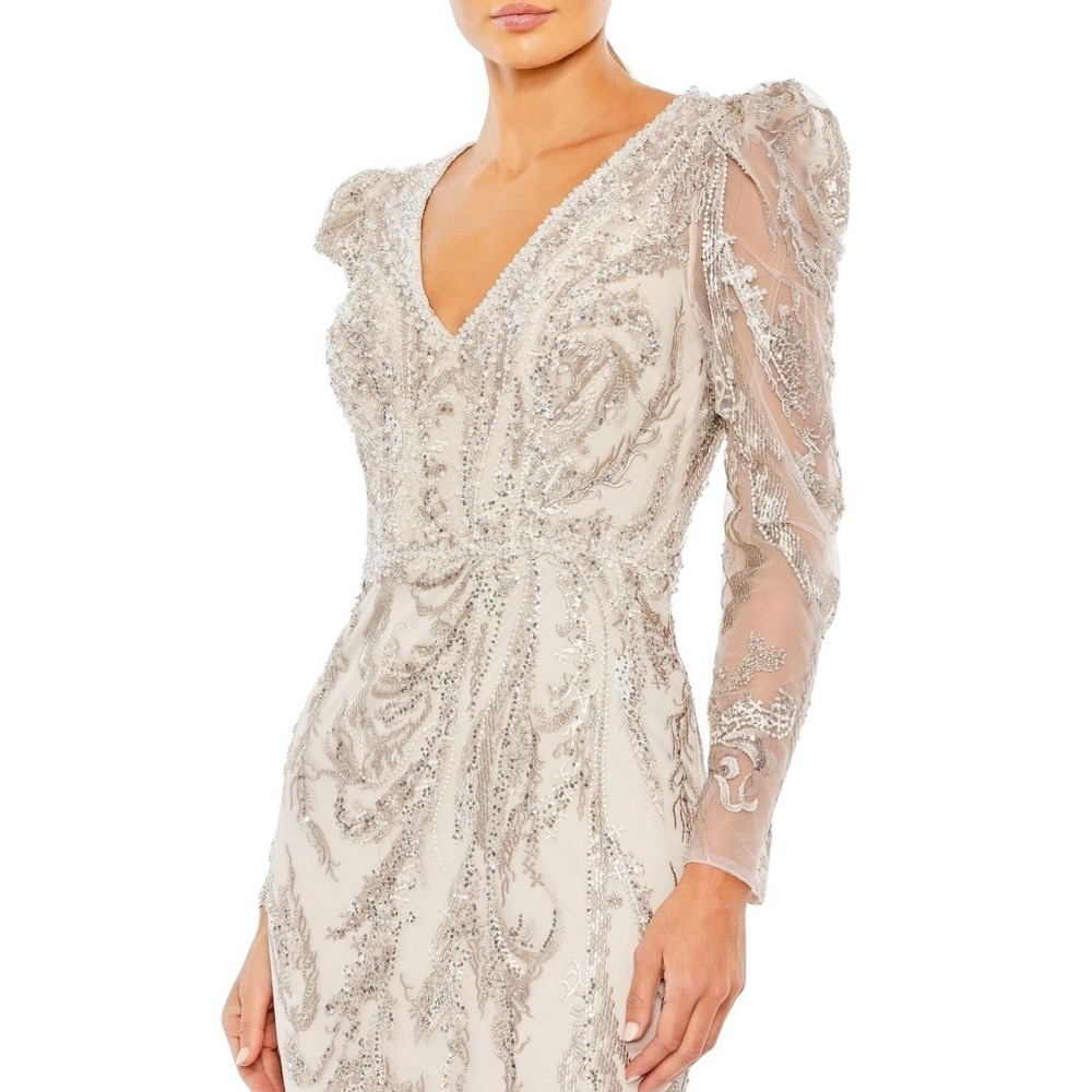 Mac Duggal‎ 20349 Mocha Embroidered Beaded Sequins Long Sleeve Gown Size 12 $998 - Picture 2 of 8